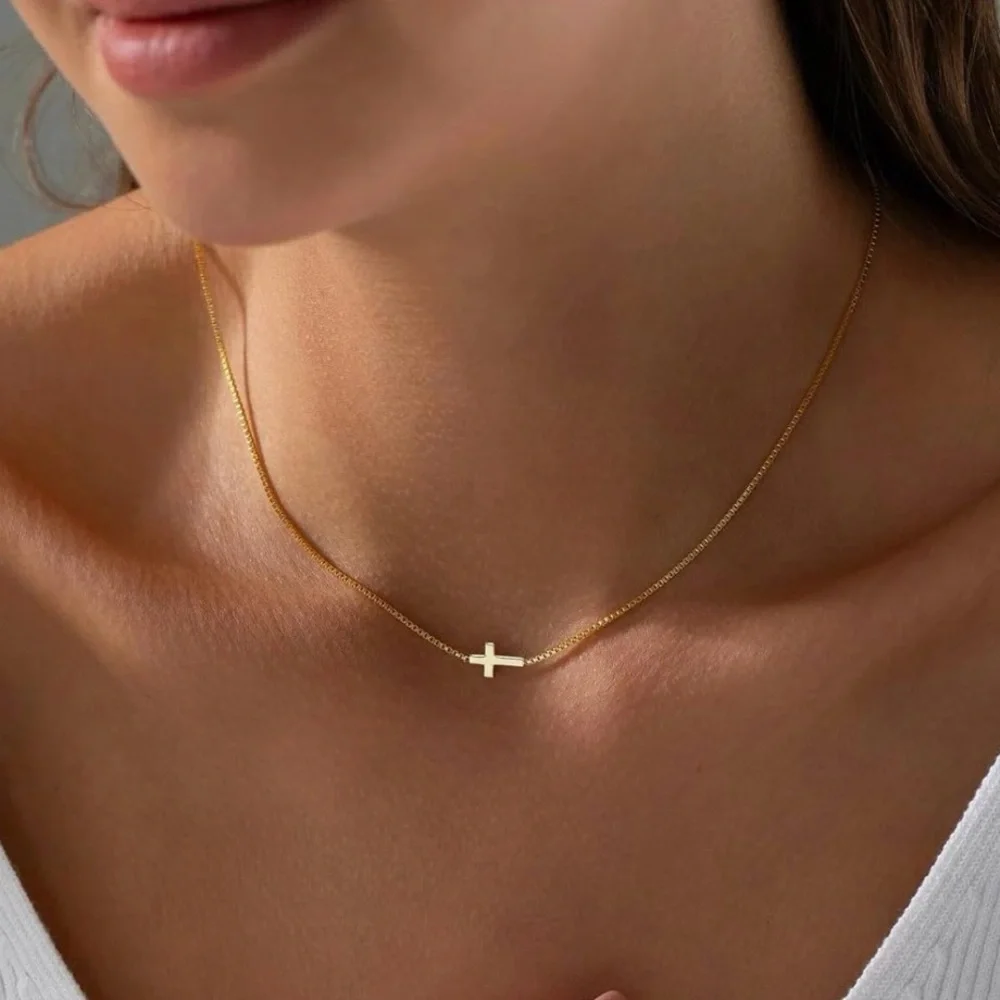 #36 Stainless Steel Gold Cross Necklace - Picture 2 of 6